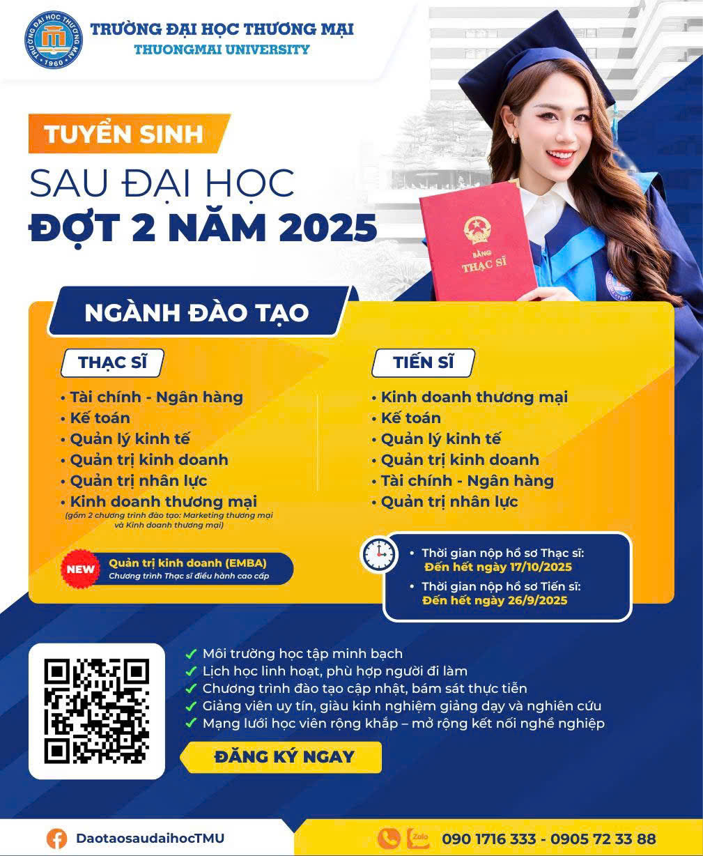 THÔNG BÁO TUYỂN SINH SAU ĐẠI HỌC ĐỢT 2 NĂM 2025