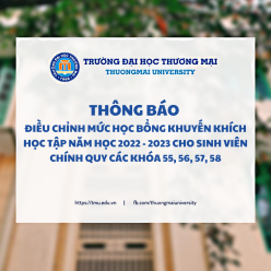 Thông báo điều chỉnh mức học bổng khuyến khích học tập năm học 2022 - 2023 cho sinh viên chính quy các khóa 55, 56, 57, 58