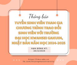 Thông báo tuyển sinh viên tham gia chương trình sinh viên trao đổi với Trường Đại học Kwansei Gakuin, Nhật Bản năm học 2024 - 2025